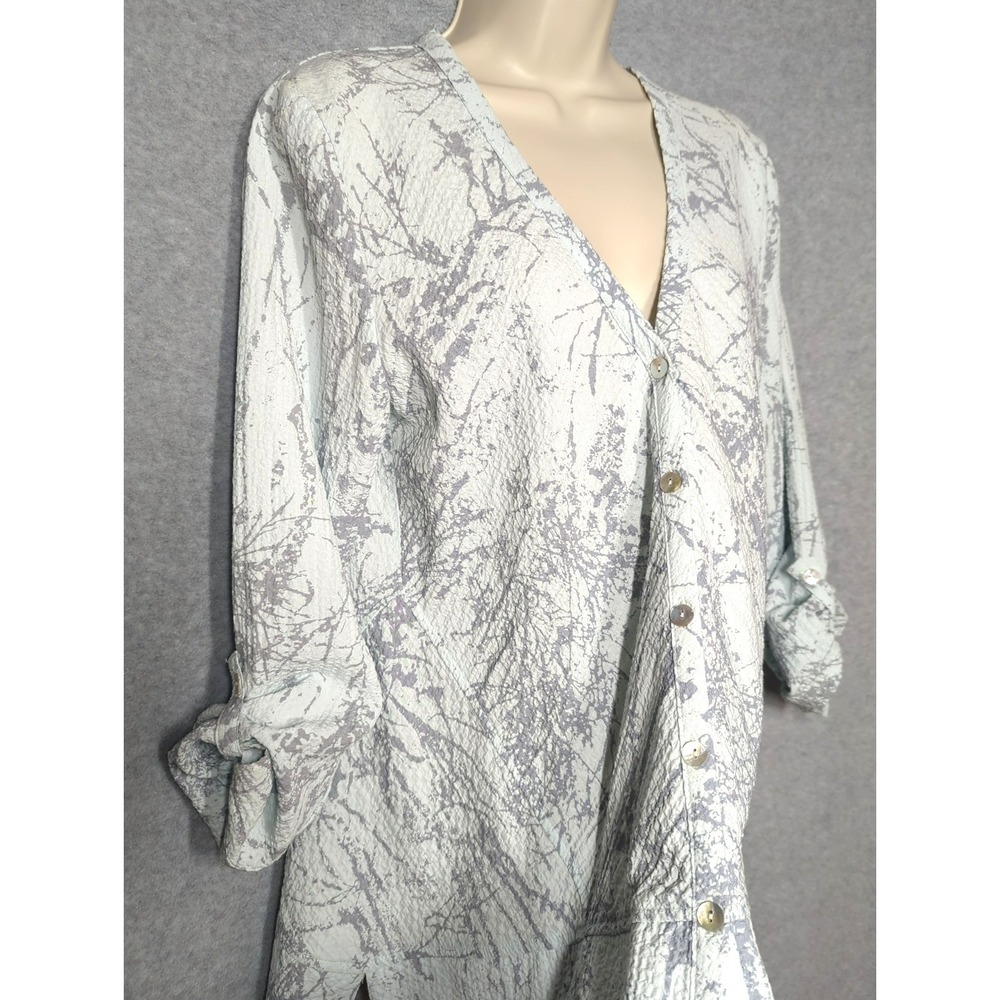 Habitat Women Crinkle Tunic Shirt S Button up Pastel Blue Marble Relaxed Chic